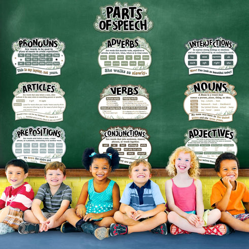 QOUBAI 10Pcs Parts of Speech Posters for Classroom Decorations Eucalyptus English Grammar Chart Language Arts Bulletin Board Decor for Teachers El...