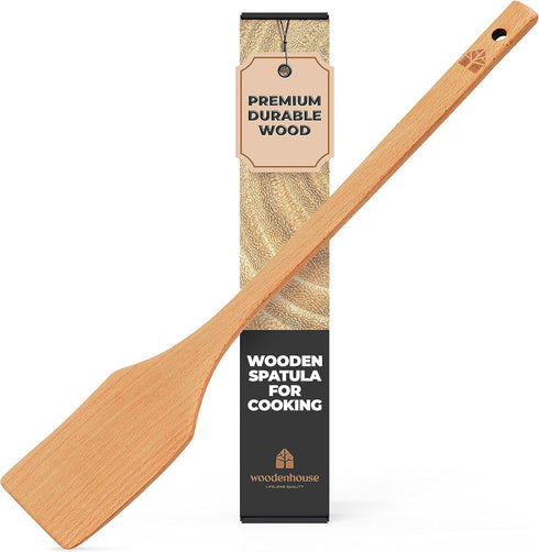 Long Wooden Spoon 17.5”– Crawfish Paddle, Wood Spatula for Cooking – Long Handled Beech Wood Spoon for Cajun Cooking, Mixing & Brewing – Heavy–Dut...