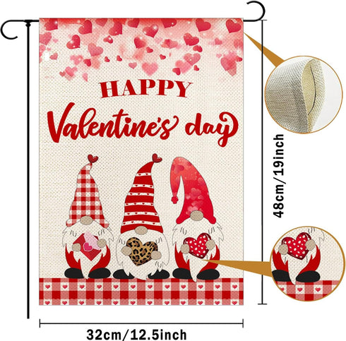 Happy Valentines Day Gnomes Garden Flag 12.5x18 Inch?Love Heart Valentine's Day Gnomes Red Buffalo Plaid Yard Flag Double Sided Anniversary Weddin...