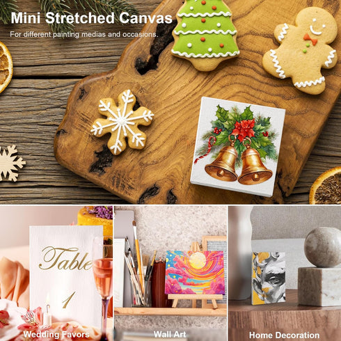AUREUO Mini Stretched Canvas - 3x3 Inch/24 Pack - 2/5 Inch Profile Small Square Canvas - Gift Set Bulk Pack Canvases for Acrylic Painting & Craft...