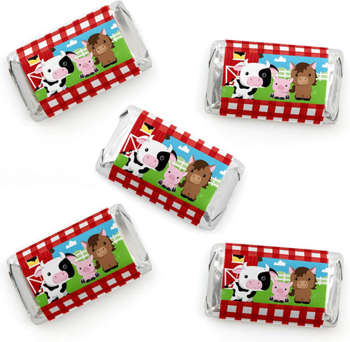Big Dot of Happiness Farm Animals - Mini Candy Bar Wrapper Stickers - Barnyard Baby Shower or Birthday Party Small Favors - 40 Count...