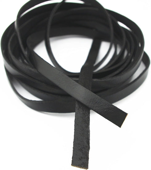 Glory Qin 5 Yards 10mmx2mm Genuine Cow Hide Flat Leather Strip, 10mm Wide Real Leather Craft for Jewelry Making LeatherRush (Black)...