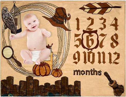 Harry Potter Magic Baby Monthly Milestone Blanket with Frame Harry Potter Theme Baby Month Photo Props Magic Print Baby Photo Blanket My First Bir...