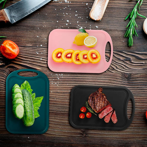Cutting Coards for Kitchen,3 Piece Plastic Cutting Board Set, Chopping Board with Juice Grooves Carrying Handle...