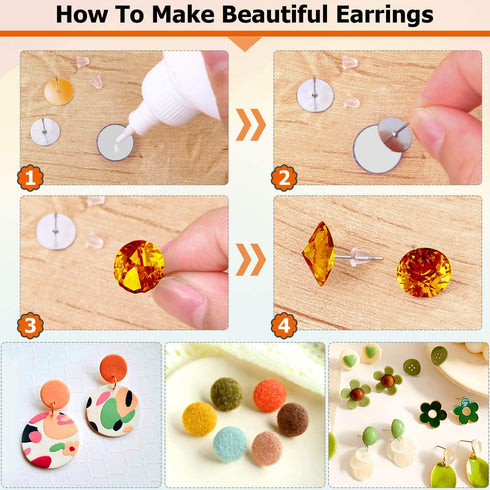 Hypoallergenic Earring Posts and Backs, Caffox 2000pcs Stud Earrings Making Kit with Ear Ring Base and Earring Backs for Leather Stud, Clay, Pearl...