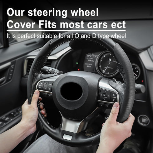 2PCS Car Nappa Leather Steering Wheel Cover, Segmented Steering Wheel Protector, Car Interior Accessories, Non-Slip & Breathability Well, Universa...