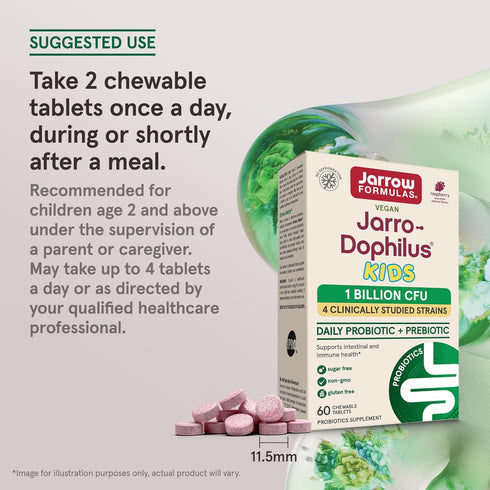 Jarrow Formulas Jarro-Dophilus Kids Probiotics and Prebiotics, 1 Billion CFU, Supplement for Intestinal and Immune Health Support, 60 Sugar-Free R...