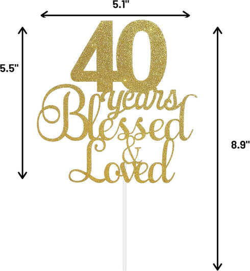 ALPHA K 40th Birthday/Anniversary Cake Topper – 40 Years Blessed & Loved Cake Topper with Gold Glitter...