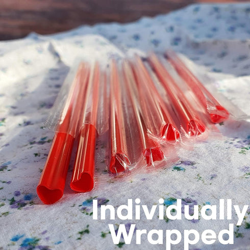 200pcs Heart Shaped Red Straws Disposable Drinking Cute Straw Individually Wrapped plastic red straw Valentines day Cocktail Party Birthday Party ...