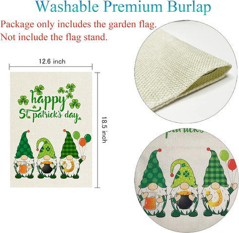 Happy St Patrick’s Day Garden Flag Gnomes for Outside Yard 12 x 18 Inch Double Sided Burlap Saint Patty’s Day Flags St Patricks Gnome Outdoor Deco...