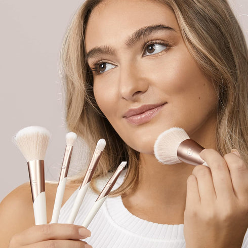 EcoTools Luxe Natural Elegance Professional Face Makeup & Foundation Brush Set, Premium Brush Kit For Face, Cheek, & Eye Makeup, Synthetic Makeup ...