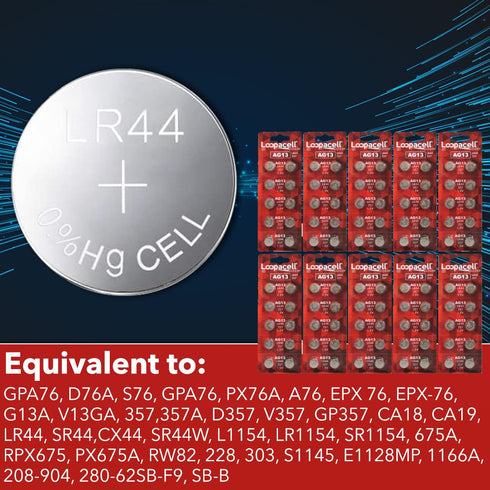 100 Pack LOOPACELL LR44 AG13 357 L1154 A76 Button-Cell Batteries...