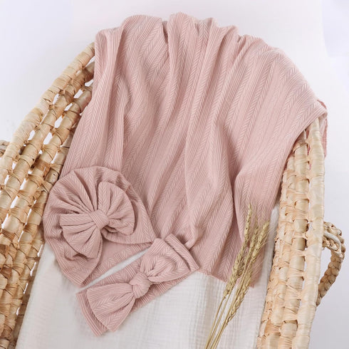 OMUKY Newborn Receiving Blanket Bow Headband and Beanie Set Baby Swaddle Receiving Blankets Baby Boy Girls Nursery Swaddle Wrap(Pink)...