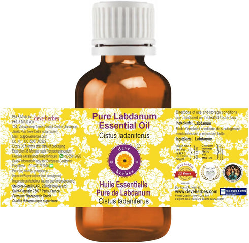 Deve Herbes Pure Labdanum Essential Oil (Cistus ladaniferus) Steam Distilled 10ml (0.33 oz)...