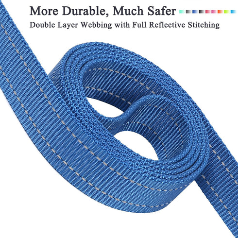 VIVAGLORY Traffic Handle Dog Leash, Two Padded Soft Handles Dog Leash, Strong Reflective & Metal Hook Training Dog Lead, Blue...