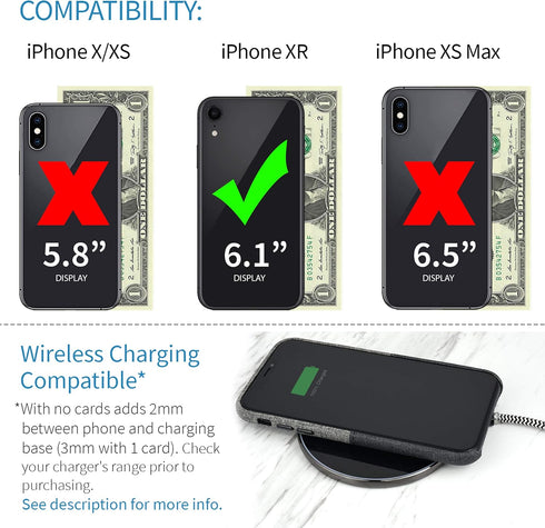 Dockem M1 Card Case for iPhone XR (6.1"): Slim Canvas Style Faux Leather Wallet Case with Built-in Metal Plate for Magnetic Mounting and Lay-Flat ...