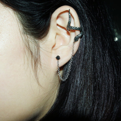 Chain Linked Upper Ear Stud Punk Sword Dangle Surgical Steel Helix Cartilage to Lobe Stud Earring...