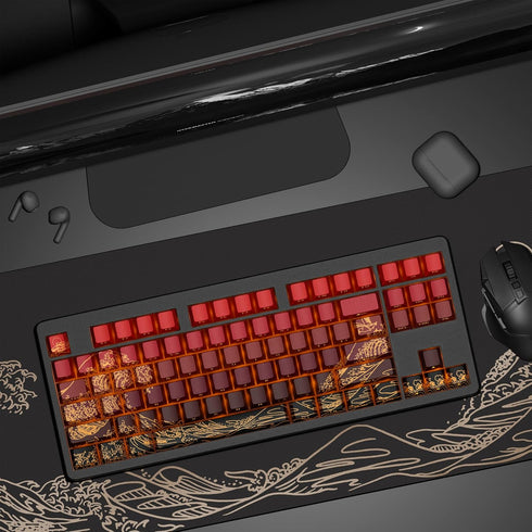 XVX Shine Through Keycaps - PBT Dye Sub Keycap Set, Side Print Keycaps, 129 Keys Cherry Profile Custom Keycaps, Wave of Kanagawa Double Shot Key c...