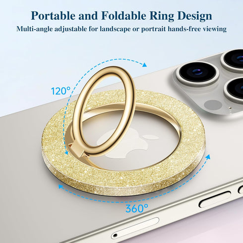 GVIEWIN Magnetic Phone Ring Holder, Compatible with MagSafe Phone Stand Finger Grip Adjustable Kickstand for iPhone 15 Pro Max/Pro/Plus/14/13/12 S...