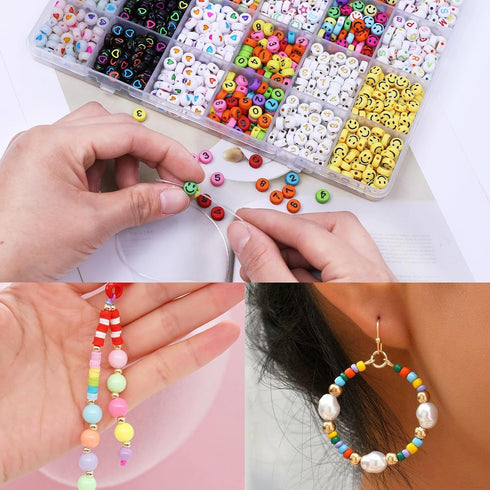 EYENICE 1200 Pieces Multicoloured Letter Beads Kits for Jewelry Making,A-Z Alphabet Beads and Number Beads for DIY Necklace,Bracelet,Crafts, Keych...