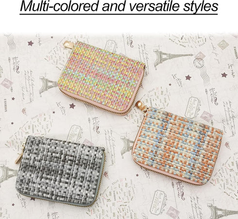 FuninCrea Credit Card Holder, PU Leather Purses for Women, Mini Womens Wallet Woven Texture Bifold Wallet with Zipper, Fashionable Small Purse wit...