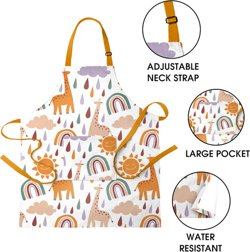 Kids Apron With Pocket & Chef Hat - Water Resistant Toddler Apron...