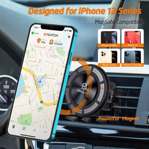 WixGear Magnetic Phone Car Mount, Universal Air Vent Magnetic Phone Car Mount Phone Holder, Compatible with iPhone 12 and with All Cell Phones, iP...
