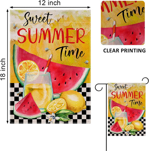 Home Decorative Sweet Summer Time Garden Flag, Buffalo Plaid Check Lemon House Yard Watermelon Bee Lemonade Outside Decoration, Seasonal Farmhouse...