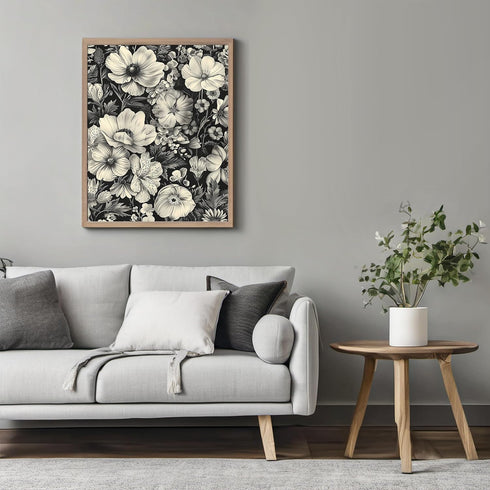 Posterizer 1 pcs-gray flowers-black background-minimal wall art-Floral & Botanical Art-Abstract & Modern Art-Decor for Home & Office- UNFRAMED Wal...