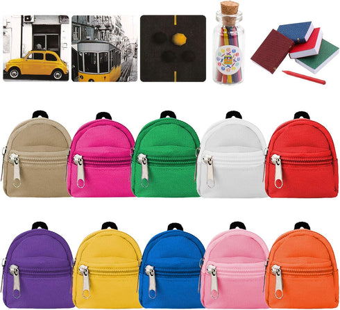 SOTOGO 31 Pieces Doll Accessories Include 10 Pieces Mini Doll Backpacks Mini Doll Bag Cute Zipper Backpack Mini Books Backpacks and 21 Pieces Mini...