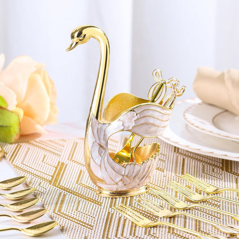 Gold Swan Base Holder,Table Decorative Swan Dessert Spoons Organizer Base Spoons Holder with 6pcs Coffee Spoon set,Elegant Gold Dessert Spoons,Pre...