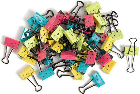 U Brands Happy Face Binder Clips, Bright Colors with Black Prongs, Office Organization Supplies, 32mm, 48 Count...