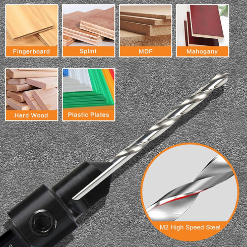 Countersink Drill Bit Set, 7-Piece Woodworking M2 Countersink Drill Bits for #4, 6, 8, 10, 12, 14 Screws, 82-Degree Chamfer, ¼” Hex Shank, 2 Allen...