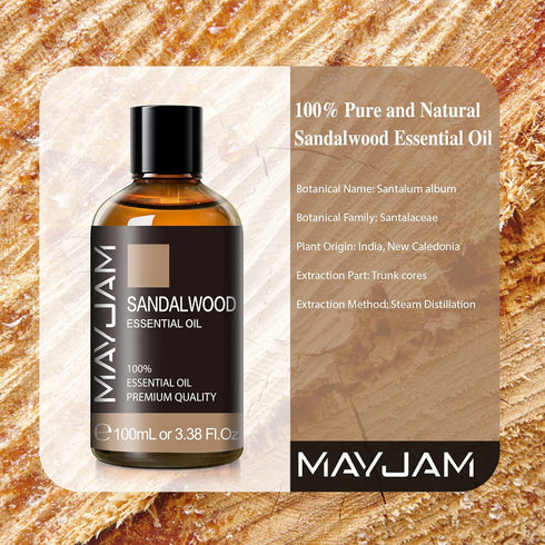 Sandalwood Essential Oil, 3.38FL.OZ Pure Essential Oils by MAYJAM, Large Volume Sandalwood Oil, Perfect for Aromatherapy Diffuser, Great for DIY C...