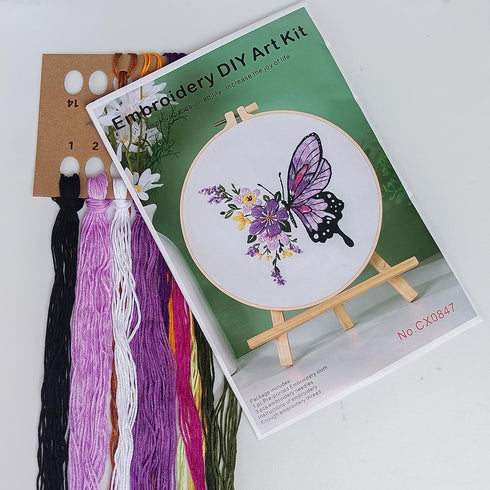 Butterfly Embroidery Kit for Adults Beginners Stamped Cross Stitch Kits with Butterfly Pattern Stamped Embroidery Cloth Hoops Threads Needles Easy...