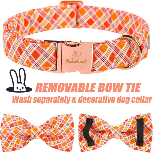 Fall Boy Dog Collar Bow Tie, Orange Striped Plaid Male Dog Collar with Safety Metal Buckle Adjustable Big Collars for Small Medium Large Dog,X-Lar...