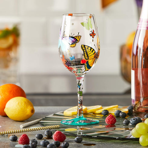 Designs by Lolita “Butterflies” Hand-painted Artisan Wine Glass, 15 oz....