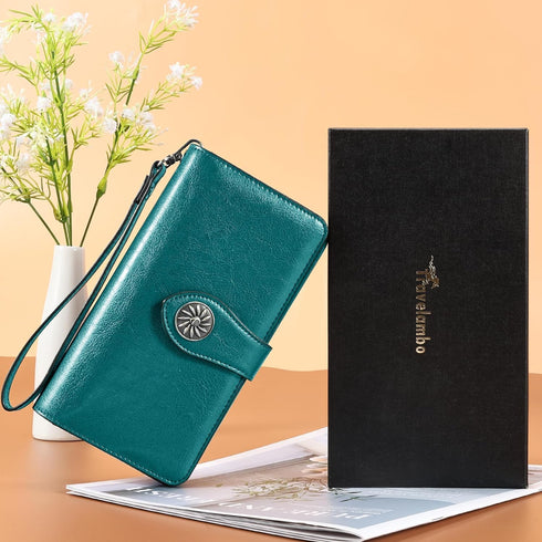 Travelambo Women's Wallet RFID Blocking Credit Card Holder Large Capacity Wristlet Leather Wallets Purse...
