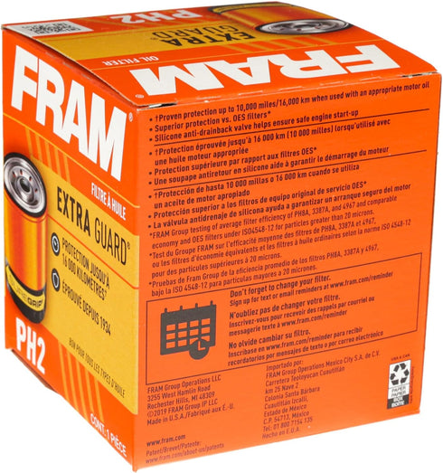 FRAM Extra Guard PH2, 10K Mile Change Automotive Replacement Interval Spin-On Engine Oil Filter for Select Vehicle Models...