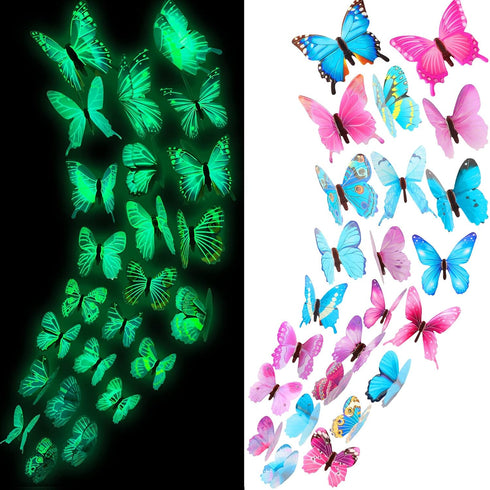 48 Pieces Glow in The Dark Butterflies for Ceiling 3D Butterfly Decal Sticker Wall Decor DIY Adhesive for Room Nursery Living Room Luminous Realis...