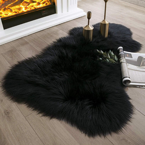 Ashler Faux Fur Rug, Black Area Rugs, Fluffy Sheepskin Fur Rug, Fuzzy Ultra Soft 2 x 3 Ft Rugs, Machine Washable Shag Rug, Nursery Throw Rugs for ...