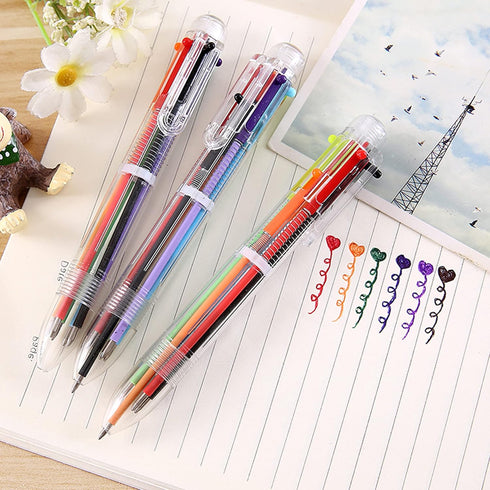 Party Favors 8 PCS 0.5mm 6-in-1 Multicolor Pen 6 Colors Transparent Barrel Ballpoint Pen for Office School Supplies Students Children Gift...