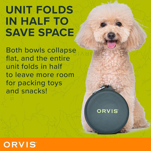 Orvis Pet Travel Collapsible Feeder with Food + Water Dish, 2-in-1, BPA Free, Food-Grade Silicone | Space-Saving Pet Travel Bowls, NonSlip Bottom ...
