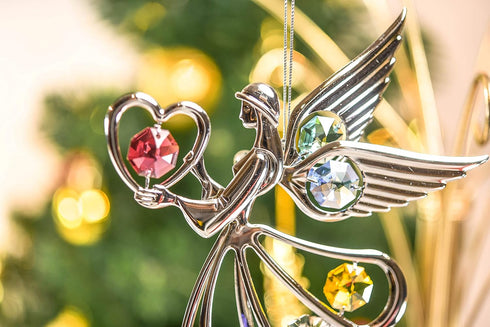 Chrome Plated Angel W/Heart Ornament Mascot Crystal Element...