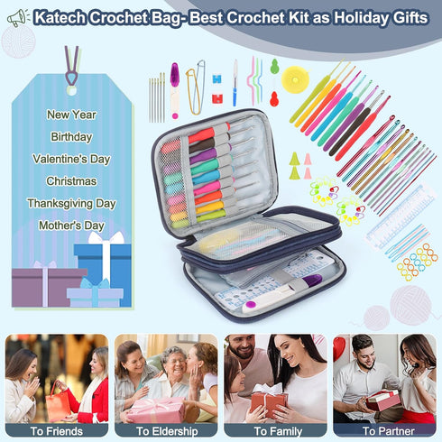 Katech 85-Piece Crochet Hooks Set, Crochet Hook Kit with Storage Case, Ergonomic Knitting Needles Weave Yarn Kits DIY Hand Knitting Craft Art Tool...