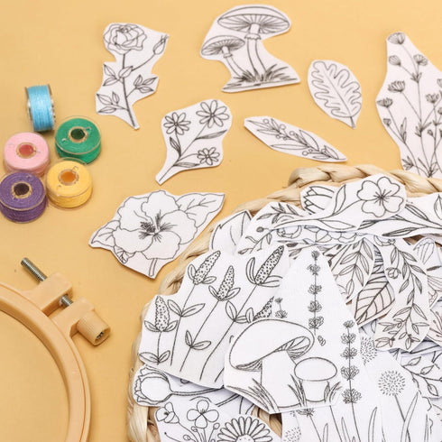 Embroidery Pattern Water Soluble Embroidery Stabilizers, Stick and Stitch Embroidery Paper Pre-Printed Flowers and Leaves Pattern Transfers for Ha...