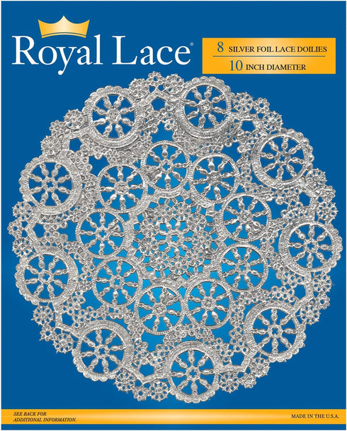 Royal Lace Fine Quality Paper Products, Medallion Lace Round Paper Doilies, 10-Inch, Silver, Pack of 8...