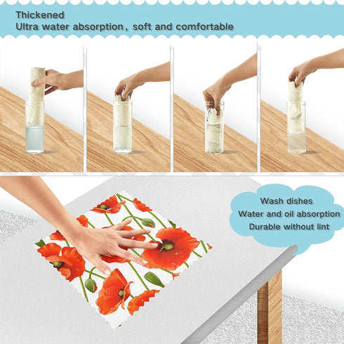 Kcldeci Poppy 6 Pieces Kitchen Dish Cloths Poppies Flower Floral Washable Cleaning Cloth Absorbent Dish Towels for Washing Dishes Wipe Glass Home ...