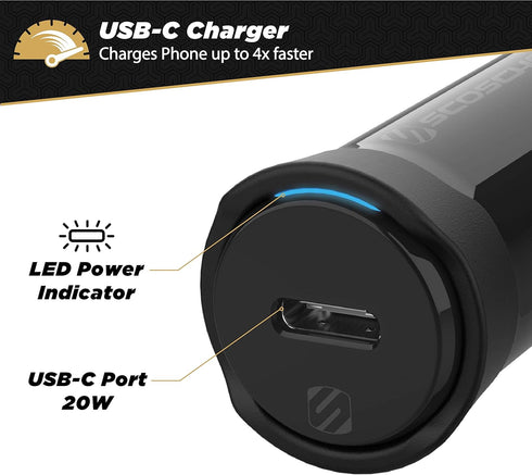 Scosche CPDC20 PowerVolt 20-Watt Certified USB Type-C Fast Car Charger with Power Delivery 3.0 for All USB-C Devices (Pack of 2)...