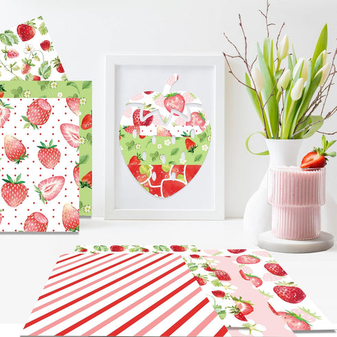 VIVIQUEN 24 Pack Sweet Strawberry Pattern Double-Sided Paper, 12-inches Fruit Plaid Textured Scrapbook Paper Craft Paper Folded Flat for DIY Backg...